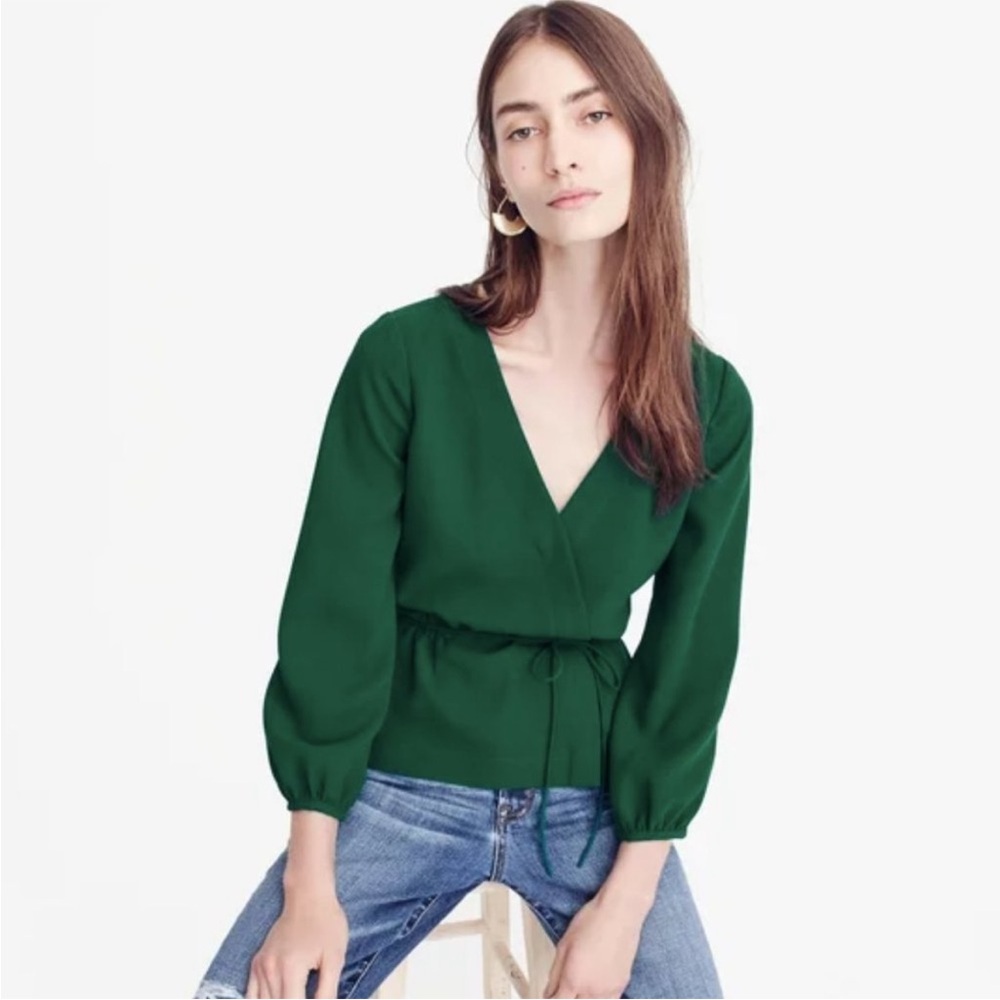 J. Crew Drapey Crepe Faux-wrap Top Green Size 6